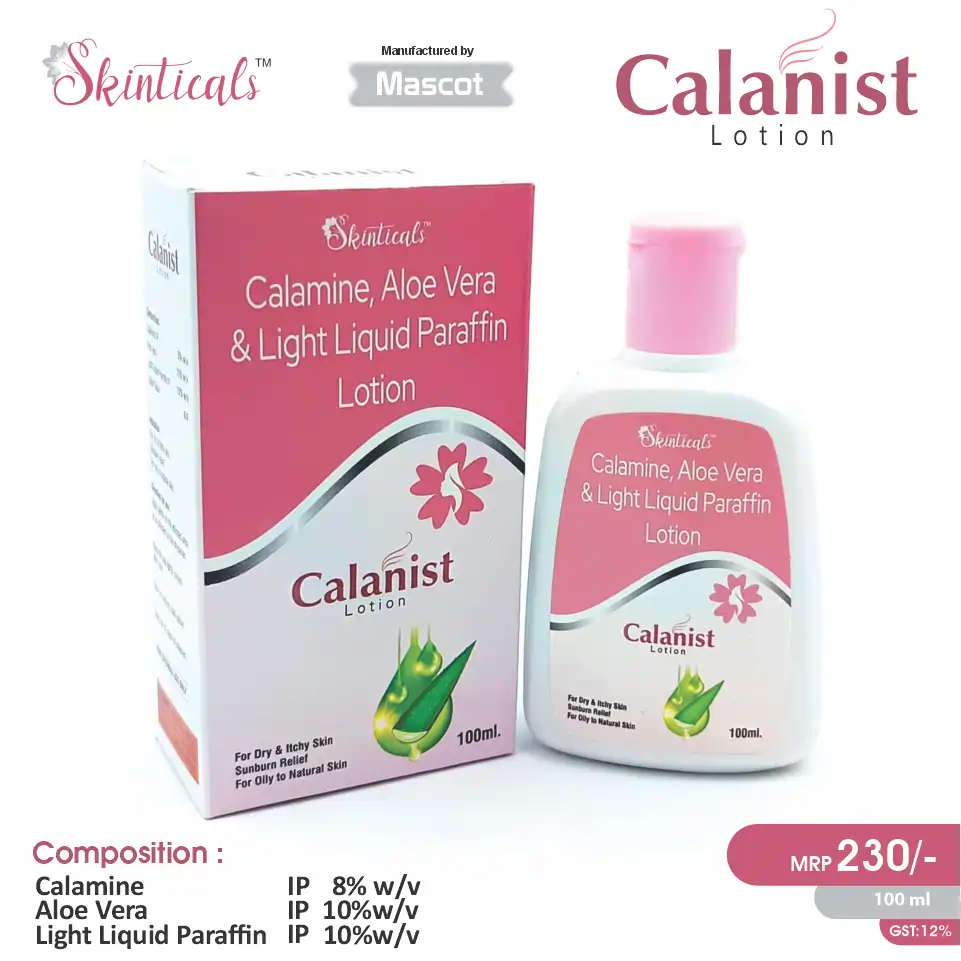 Calamine 8% + Aloe Vera 10% + Light Liquid Paraffin 10% | Best price for PCD Pharma Franchise | Skin soothing lotion